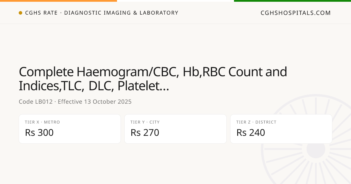 Complete Haemogram/CBC, Hb,RBC Count and… · CGHS Rate