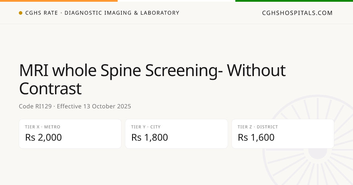 MRI whole Spine Screening- Without Contrast · CGHS Rate