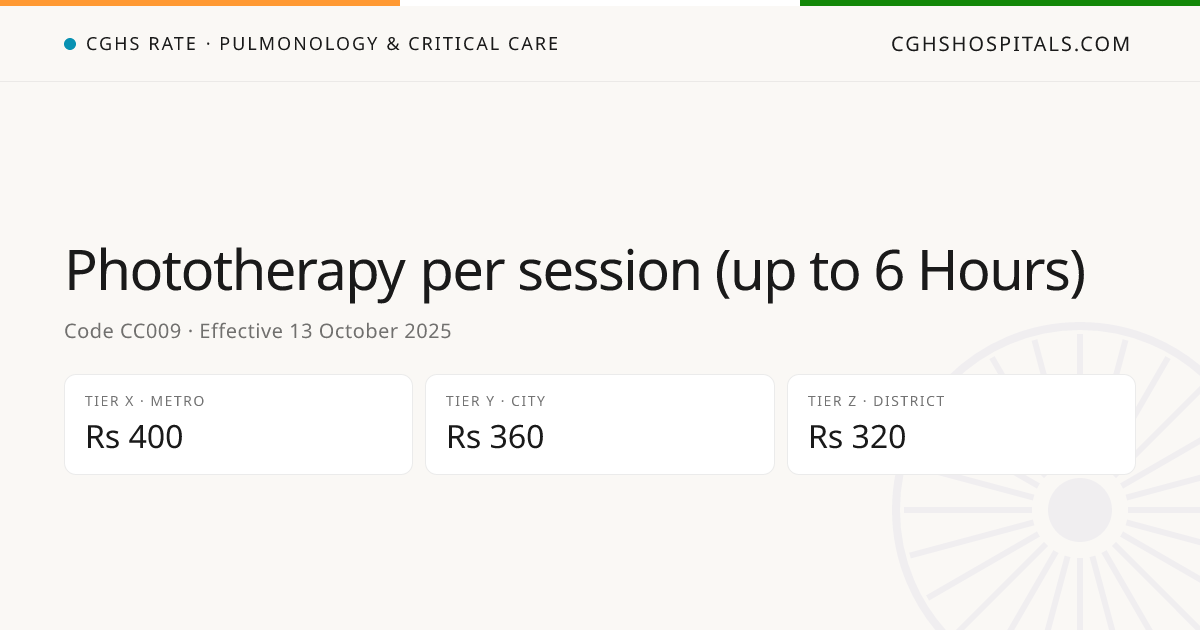 Phototherapy per session (up to 6 Hours) · CGHS Rate